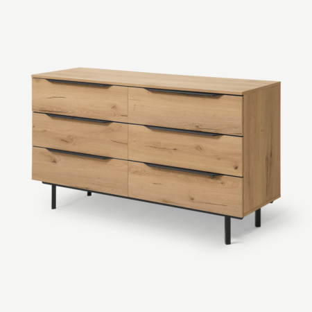 Damien Wide Chest of Drawers, Distressed Oak Effect & Black
