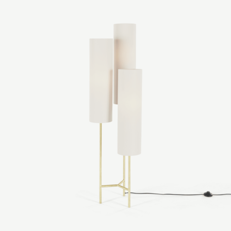 Lance 3 Light Floor Lamp, White & Brass