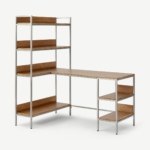 Lomond Adjustable Corner Desk, Honey Mango Wood & Brushed Steel