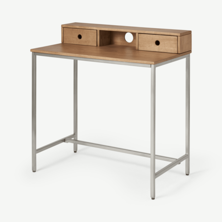 Lomond Compact Desk, Honey Mango Wood & Brushed Steel