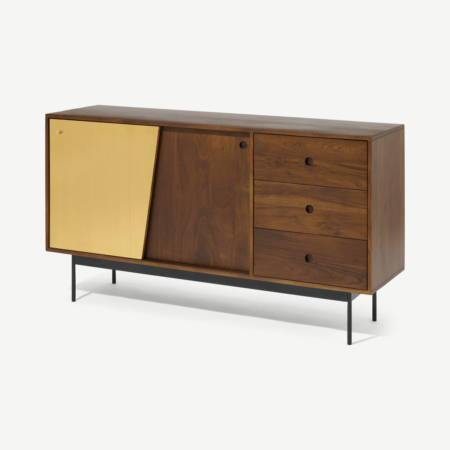 Mischa Wide Sideboard, Acacia Wood & Brass