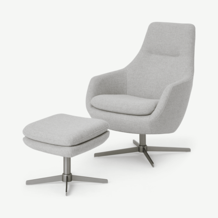 Modesto Reclining Accent Armchair Chair & Footstool, Luna Grey Weave