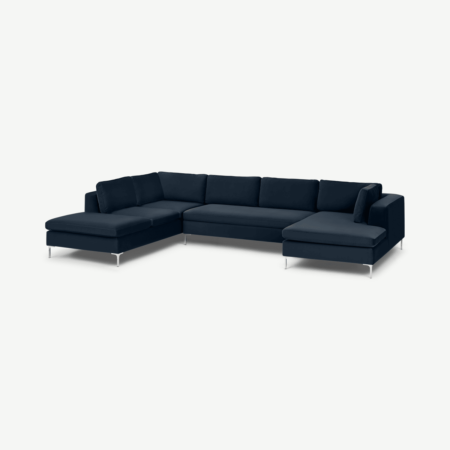 Monterosso Left Hand Facing Horseshoe Corner Sofa Bed, Ocean Blue Velvet