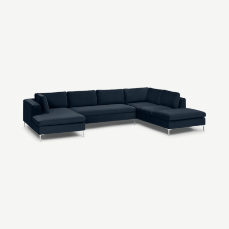 Monterosso Right Hand Facing Horseshoe Corner Sofa Bed, Ocean Blue Velvet