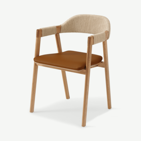 Nishan Dining Chair, Tan Faux Leather & Oak