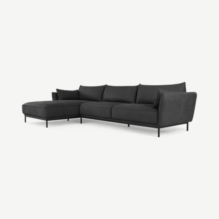 Odelle Left Hand Facing Chaise End Corner Sofa, Texas Dark Grey Leather