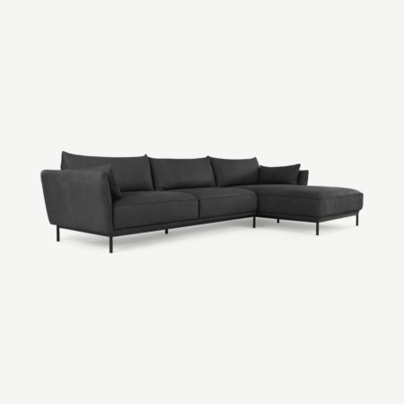 Odelle Right Hand Facing Chaise End Corner Sofa, Texas Dark Grey Leather