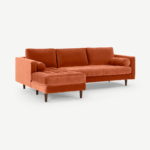 Scott 4 Seater Left Hand Facing Chaise End Corner Sofa, Burnt Orange Cotton Velvet