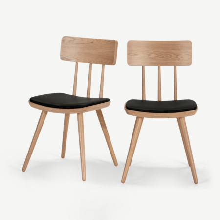 Set of 2 Kitson Dining Chairs, Natural Ash and Black