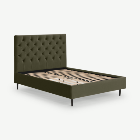 Skye Double Bed, Sycamore Green Velvet with Black Legs