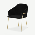 Stanley Carver Dining Chair, Deep Black Velvet with Brass Legs