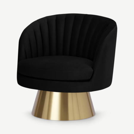 Sylvie Swivel Accent Armchair, Deep Black Velvet