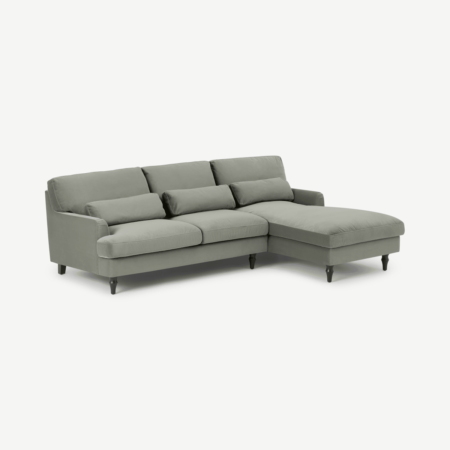 Tamyra Right Hand Facing Chaise End Corner Sofa, Sage Green Velvet with Black Legs