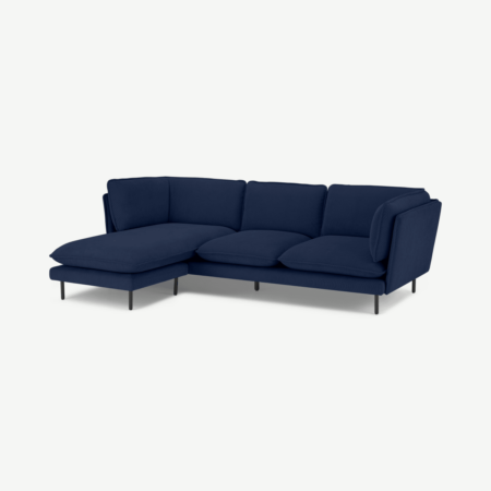 Wes 3 Seater Chaise End Corner Sofa, Midnight Blue Corduroy Velvet