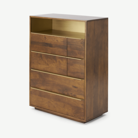 Anderson Tall Multi Chest of Drawers, Mango Wood & Brass