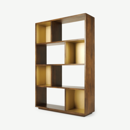 Anderson Wide Shelving Unit, Mango Wood & Brass