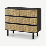 Ankhara Chest of Drawers, Rattan & Black Stain Oak