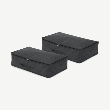 Bask Set of 2 Underbed Felt Storage Trunks, Charcoal