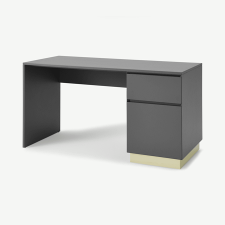 Elsdon Storage Desk, Charcoal Grey & Brass