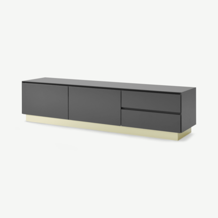 Elsdon Wide Media Unit, Charcoal Grey & Brass