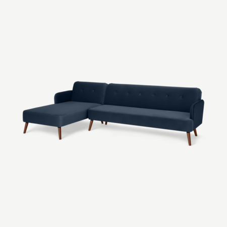 Elvi Left Hand Facing Chaise End Click Clack Sofa Bed, Sapphire Blue Velvet