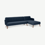 Elvi Right Hand Facing Chaise End Click Clack Sofa Bed, Sapphire Blue Velvet