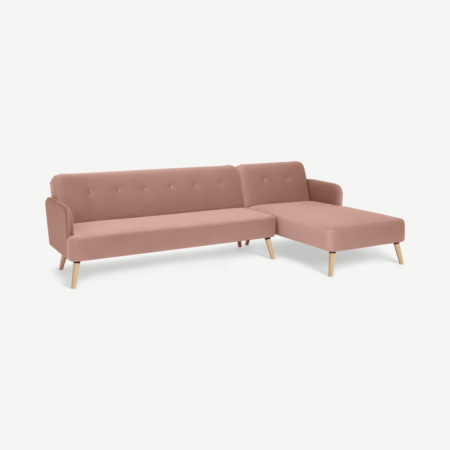 Elvi Right Hand Facing Chaise End Click Clack Sofa Bed, Vintage Pink Velvet