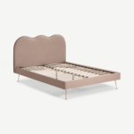 Fenella King Size Bed, Pearl Pink Recycled Velvet & Brass