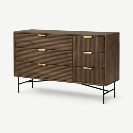 Haines Wide Chest of Drawers, Mango Wood & Brass