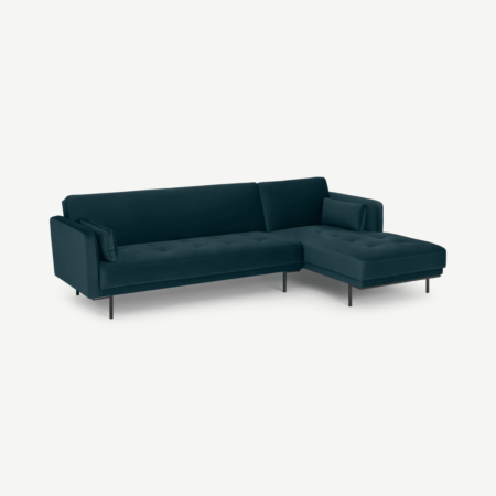 Harlow Right Hand Facing Chaise End Click Clack Sofa Bed, Steel Blue Velvet