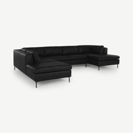 Monterosso Left Hand Facing Corner Sofa, Denver Black Leather with Black Legs