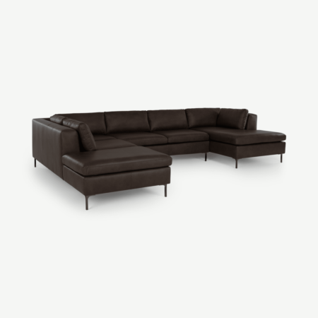 Monterosso Left Hand Facing Corner Sofa, Denver Dark Brown Leather with Black Legs