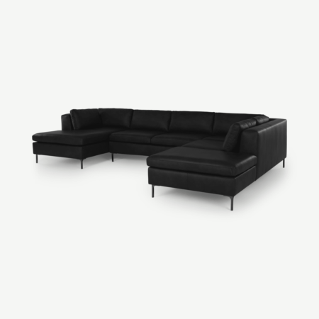 Monterosso Right Hand Facing Corner Sofa, Denver Black Leather with Black Legs