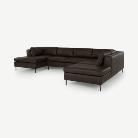 Monterosso Right Hand Facing Corner Sofa, Denver Dark Brown Leather with Black Legs