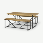 Morland Dining Table & Bench Set, Light Mango Wood