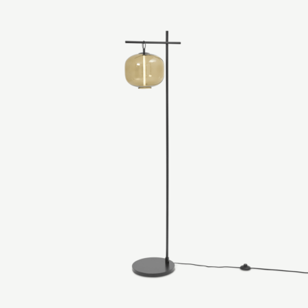 Olney Floor Lamp, Champagne Glass & Matte Black Metal