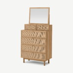 Pavia Vanity Chest of Drawers, Natural Rattan & Oak Effect