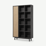 Pavia Wide Shelving Unit, Natural Rattan & Black Wood Effect