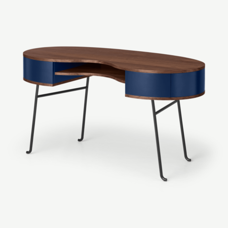 Pendelbury Desk, Walnut & Royal Blue