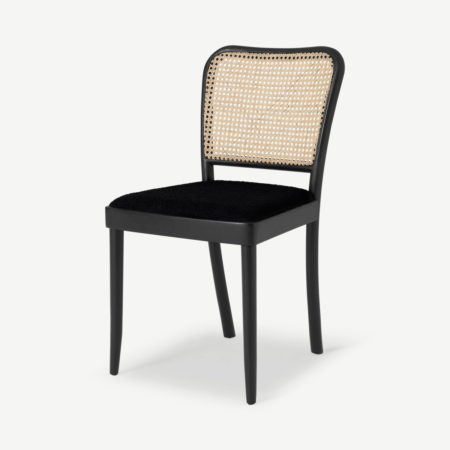 Raleigh Dining Chair, Rattan & Black Boucle