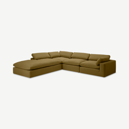 Samona Left Hand Facing Full Corner Sofa, Latte Cotton & Linen Mix