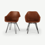 Set of 2 Hektor Tub Dining Chair, Tan and Black