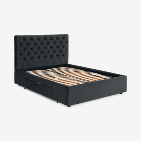 Skye King Size Bed with Storage Drawers, Midnight Grey Velvet