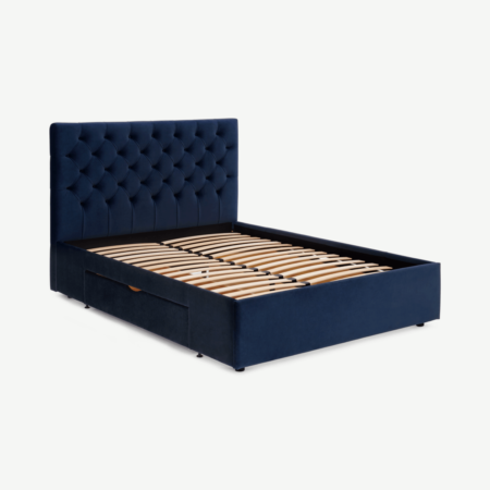 Skye King Size Bed with Storage Drawers, Royal Blue Velvet
