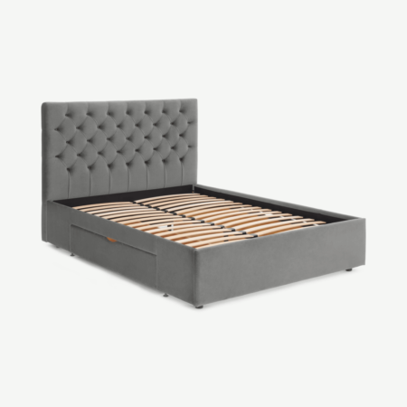 Skye King Size bed with Drawer Storage, Light Grey Velvet