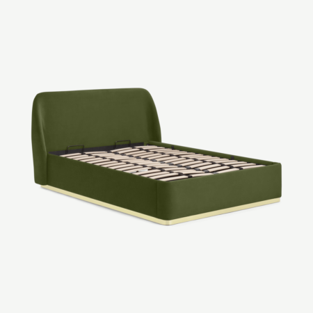 Trudy King Size Ottoman Storage Bed, Ivy Green Velvet & Brass