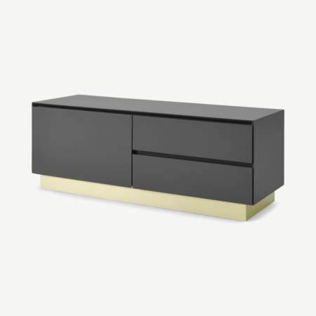 Elsdon Compact Media Unit, Charcoal Grey & Brass