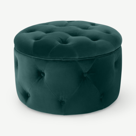 Hampton Small Round Storage Pouffe, Seafoam Blue Velvet