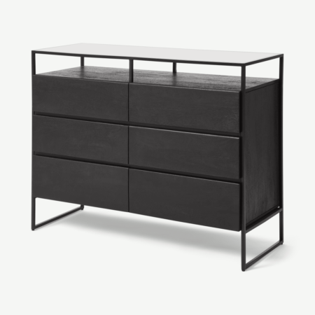 Kilby Wide Chest of Drawers, Black Stain Mango Wood