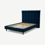 Lamas Double Bed, Regal Blue Velvet with Black Stain Oak Legs